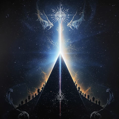 Matrix Architecture — prism of Chaos and Pistis Sophia splitting light, symbolizing the predator hierarchy behind all religions