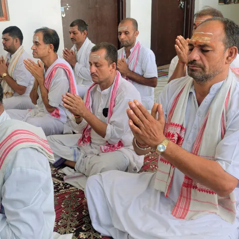 Monks in Varanasi holding energetic field for spiritual support and personal transformation